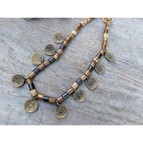 Vintage Brass Tribal Necklace: Beaded Ethnic Necklace - Picture 6 of 11